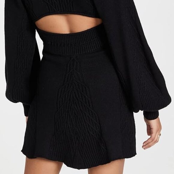 NWT Free People Emmaline Open Back Black Mini Cable Knit Sweater Dress Size S - Picture 2 of 13
